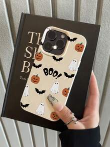 1pc Halloween White Ghost Bat Pumpkin Lantern Letter Pattern, Anti-Drop TPU Material Lychee Texture Phone Case, Suitable As Holiday Gift Compatible With Apple 11 12 13 14 15 16 17 18 Pro/Pro Max/14 15 16 17 Plus Phone Protective Cover, Holiday Gift, Daily Commute, Daily Anti-Drop Highly Attractive Style - Multicolor - View 1