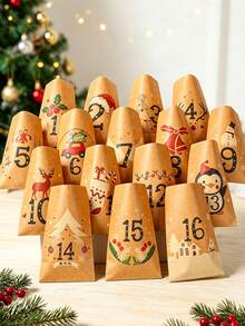 26pcs/Set Numbered Christmas Gift Bags, Suitable For Countdown, Party Favors And DIY Holiday Gift Packaging, Applicable For Christmas And New Year Party Decoration, Holiday Display And Surprise Gifts - Multicolor - View 2
