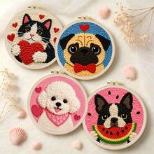 DIY Punch Needle Kit For Beginners – Includes Punch Needle, Yarn, Instructions, Square Hoop & Pre-Printed Fabric (Animals With Hearts). Creative Craft For Wall Decor Or Gifting. 2D Printed Punch Needle Starter Kit. 20x20cm (7.87x7.87 In). - Cheerful Animals - View 5