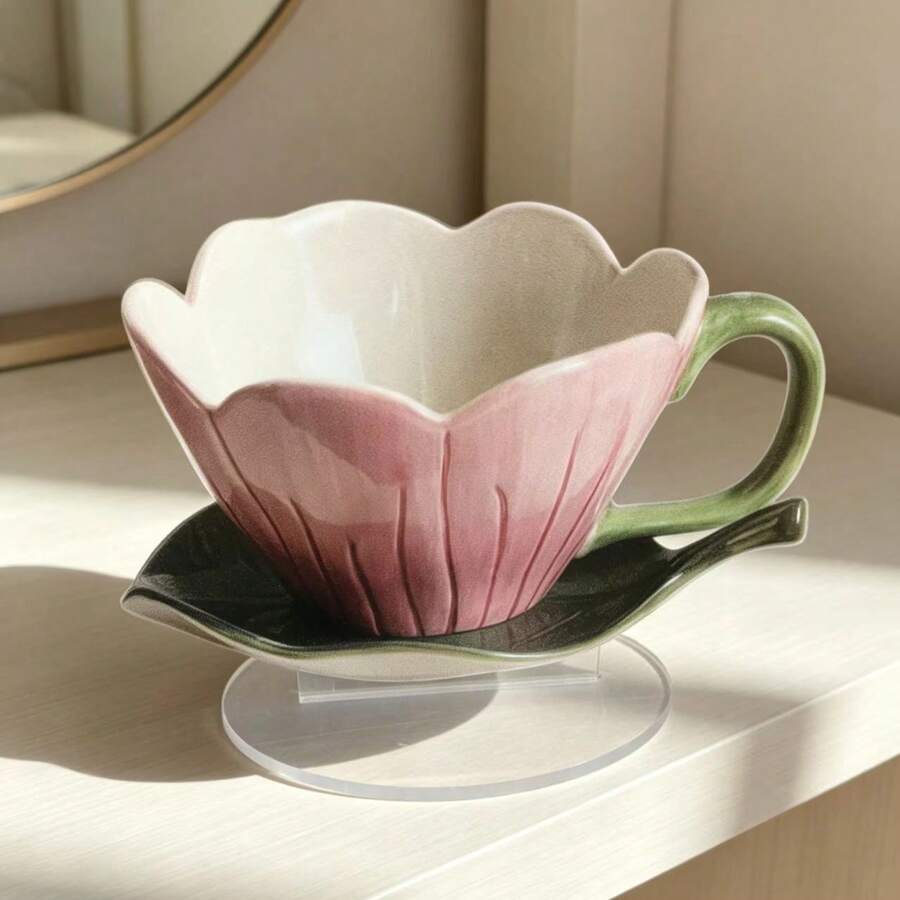 Christmas Gift 1PC Coffee Cup 2D Acrylic Flat Home Decor Ornament Tulip Flower Flat Coffee Cup, Birthday Gift - Multicolor - View 1