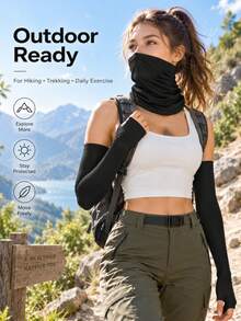 2-In-1 Sun Protection Set, Fingerless Ice Silk Arm Sleeves + Cooling Sun Protection Neck Gaiter, Lightweight And Breathable, Suitable For Cycling, Hiking, Golf And Other Outdoor Sports - Multicolor - View 7