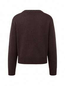 Sweater Rajut Lengan Panjang Leher V Warna Burgundy untuk Wanita, Cocok untuk Dipakai di Musim Gugur/Musim Dingin - Coklat - View 10