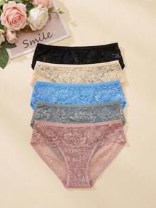 5pcs European & American Style Lace Patchwork Letter Print Comfortable Breathable Women's Triangle Panties - Multicolor - View 2