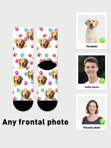 1 Pair Of Custom Socks,Custom Face Socks,Pattern Personalized Photo Socks, Put Any Face On The Socks, Best Gift For Friend Funny Socks,Cute,Pat,Dog - Multicolor - View 7