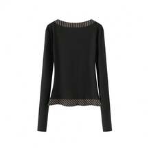 Women's 2026 New Long Sleeve T-Shirt, Black Stunning Slim Fit 2 In 1 Knit Top - Black - View 8