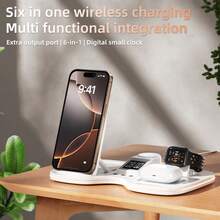 6 In 1 Magnetic Wireless Charging Station For Phone, Smart Watch & Earbuds, Multi-Device Desktop Charger Stand, Foldable Fast Wireless Charger Compatible With Iphone - White - View 8