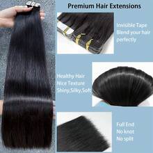 Extensiones de cabello con cinta adhesiva, 1 unidad, 20 unidades, de 18 a 24 pulgadas, cabello natural y liso, cabello humano auténtico para mujeres, sin costuras, con doble cara, para aplicación con cinta adhesiva. - Natural Black - Ver 4