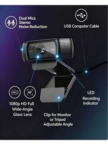 Logitech C920E HD Webcam, High-Definition Computer Camera For Live Streaming And Online Classes, Auto-Focus With Beauty Mode, Built-In Microphone For Video Conferencing And Remote Work, Compatible With Win/Mac - View 4