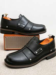 Time Magic Hook & Loop Big Head Height-Increasing Derby Shoes British Slouchy Loafers Slip-On Casual Shoes Niche - Black - View 6