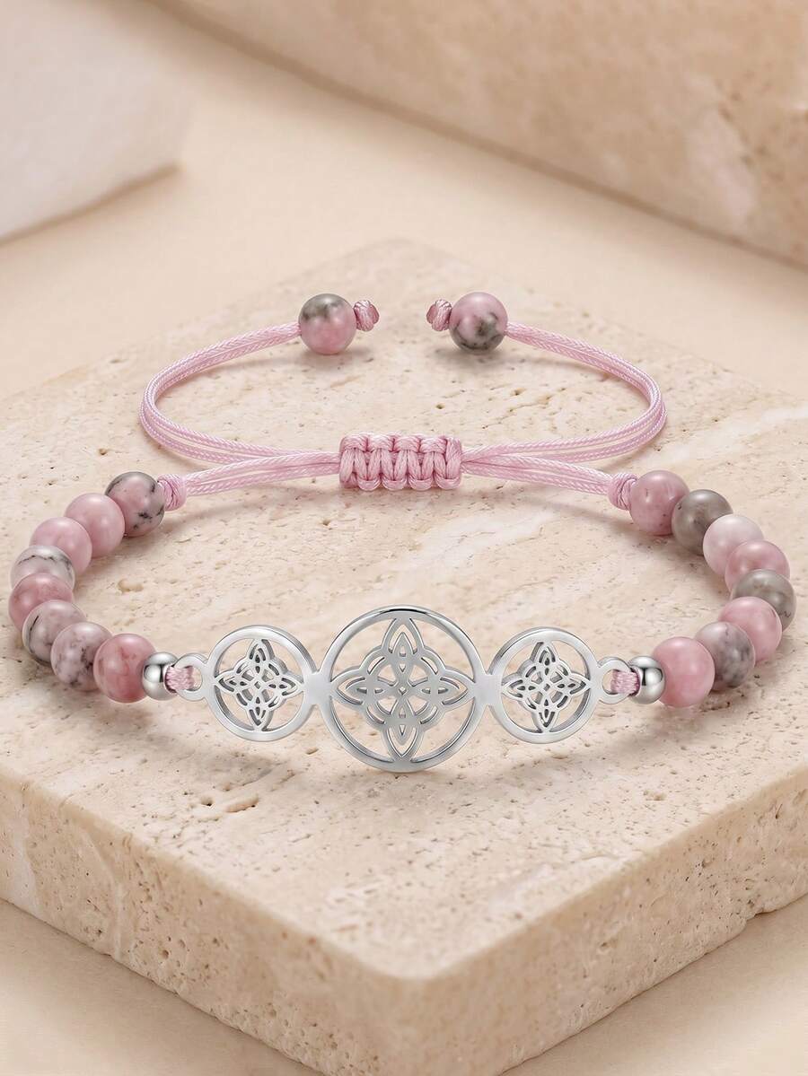 ZIRUISP 1pc Witches Knot Bracelet Women Men, Natural Stone Beaded Adjustable Rope Wristband Celtic Knot Boho Jewelry Spiritual Protection Amulet Birthday Gift - 3-layer Witchy Beaded Bracelet - View 1