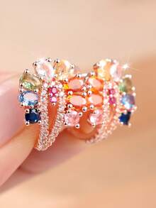 1 Elegant And Exquisite Women's Ring With A Mixed-Setting Of Colored Cubic Zirconia-Perfect For Everyday Wear And Special Occasions - Rose Gold - View 5