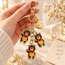 1pc/2pcs Unisex Alloy Oil Drop Brown Cute Bear Animal Pendant Heart LOVE YOU Accessory Keychain Couple Friend Bestie Pendant Adorable Bag Charm - Multicolor - View 1
