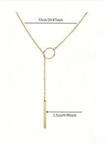 YUNCHUN 1pc Minimalist Elegant Gold Stainless Steel Circular Vertical Bar Y-Shaped Tassel Necklace, Versatile Accessory For Daily Commute And Holidays - Gold - View 7