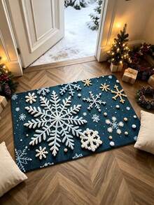 1pc 3D Snowflake & Gold Dot Entrance Doormat, Plush Velvet, Welcome Mat, Small Rug, Carpet, Floor Mat, Outdoor Doormat, Kitchen Rug, Home Decor, Front Door Mat, Area Rug, Outdoor Mat, Garden Carpet, Washable Rug - Multicolor - View 5