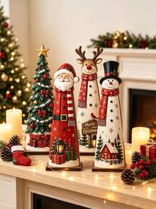 4pcs Christmas Wooden Decorative Signs - Holiday Party Decoration, Festive Gift, Desktop Ornament, Home Decor, Suitable For Christmas, Halloween, Spring Festival, Home And Various Daily Party Scenes; Style Covers Vintage And Pastoral; Patterns Include Santa Claus, Reindeer, Snowman And Christmas Tree; 2D Flat Design - Multiple Styles - View 4