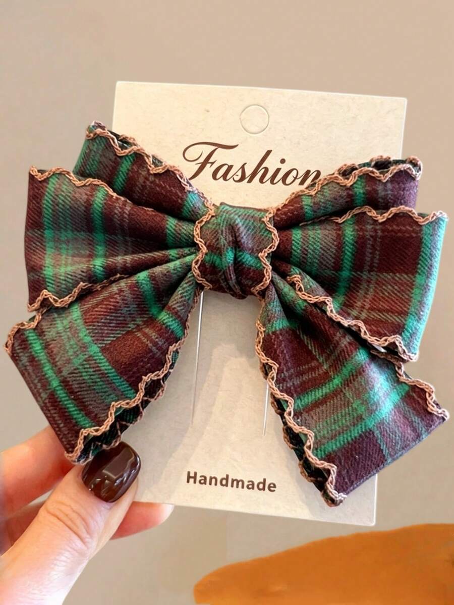 1 buah Jepit Rambut Ekor Kuda Setengah Terangkat Berlapis-lapis Gaya Akademi Inggris Serbaguna untuk Anak Perempuan Musim Gugur/Dingin, Cocok untuk Dipakai di Kampus dan Pakaian Sehari-hari - Dark Green - View 1