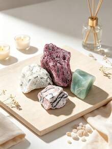 Natural Rough Crystal Stone,Green Aventurine,Pink Zebra,Black White Moonstone,Red Corundum Raw Stone,Home Decoration,Vase Filler,Collection Specimen - Multicolor - View 1