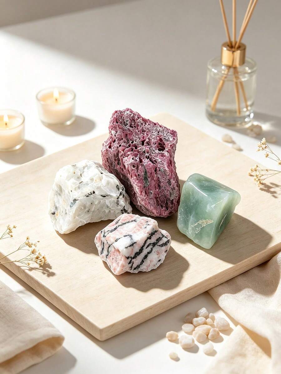Natural Rough Crystal Stone,Green Aventurine,Pink Zebra,Black White Moonstone,Red Corundum Raw Stone,Home Decoration,Vase Filler,Collection Specimen - Multicolor - View 1
