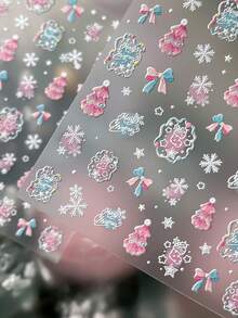 Sweet Girl Embossed Christmas Nail Stickers, Powder Blue Christmas Tree, Snowflake, Bow, Girly Style Nail Decals - Multicolor - View 5