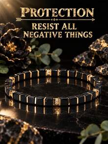 Skyddande armband i vintage stil med svarta fyrkantiga agatpärlor, avvisar all negativ energi, lämpligt för dagligt bruk, spirituellt smycke, handgjord accessoar i natursten, allergivänlig - Multifärgad - Visa 1