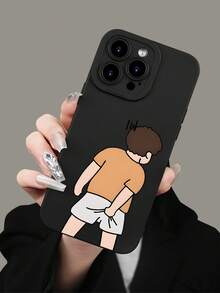 1pc Funny Butt-Grabbing 2D Pattern Couple Phone Case, Creative Premium Design, Waterproof Durable Dust-Proof Fashion Minimalist With Camera Protection, Black Matte Texture Full Coverage Protective Phone Case, Suitable For IPhone 17/16/15/14/13/12/11/7/8/XR/XS/Plus/Pro/Pro Max And Galaxy S/A Series, Perfect Gift For Friends, Family, Girlfriend, Boyfriend, Ideal Holiday Gift - Black - View 4