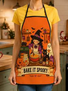 1pc Halloween Witch Baking Themed Apron, Print Kitchen Decor, Essential For Halloween Party Cooking, Suitable For Holiday Events And Halloween Decorations, Halloween Halloween - Multicolor 3 - View 4