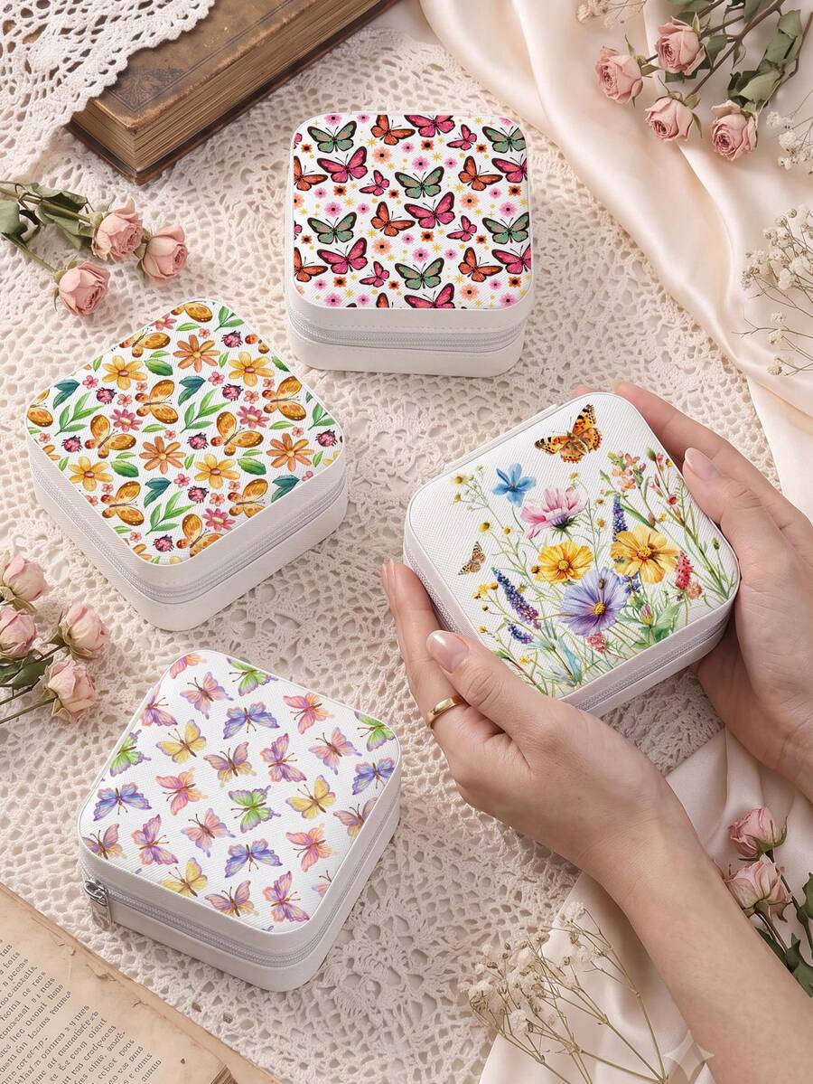 Women'S Jewelry Box With Butterfly Print-Portable Travel Jewelry Storage Case For Women Ring Earring Necklaces-Top Choice For Holiday Gift - Butterfly Design - View 1