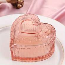 Vintage Embossed Heart-Shaped Glass Jewelry Box, Decorative Small Accessory Storage Organizer, Vintage Burgundy Glass Jewelry Display Piece, Suitable For Vanity, Bedroom, Women's Gift - A - View 4