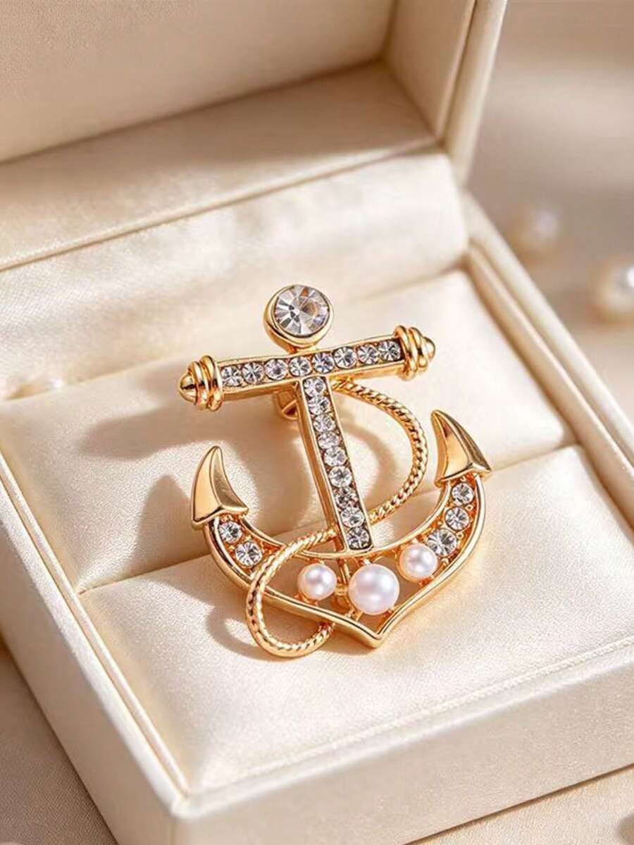 Broche con forma de ancla personalizado y creativo, corsage versátil y exquisito de alta gama para traje, accesorio de joyería de estilo náutico elegante y de moda - Broche de ancla - Ver 1
