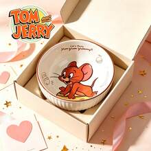 TOM AND JERRY. 1/4件裝乳白色直條紋卡通貓鼠正宗陶瓷碗，柔和可愛印花設計，居家餐具，耐熱易清洗，適用於米飯/湯品/麵條/甜點 - 彩色 - 查看 7