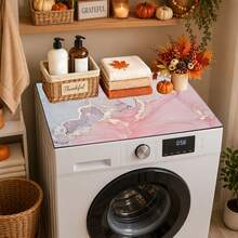 Pink Purple Gold Ink Marble Pattern Washing Machine Cover Mat Anti-Slip Waterproof Dustproof Washer Dryer Countertop Protector Pad Laundry Room Decor Mat - Baby Pink - View 4