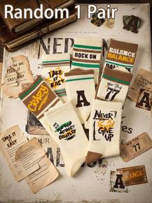 1/3/5 Pairs Unisex Vintage Graffiti Letter Mid-Calf Socks, Street Style Soft Comfortable Casual Mid-Calf Socks, Suitable For Daily Wear, Skateboarding, School, Home Use - Multicolor - View 9