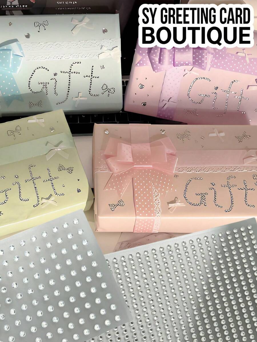 2pcs Mixed Assorted Self-Adhesive Transparent Rhinestone Decorative Stickers, Multi-Size Round Acrylic Gem Decals, Packaging Gift Box Surface Decoration Material - Decorative Stickers - View 1