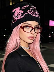 1pc Small Frame Vintage Personalized Transparent Glasses, Oval Multifunctional Plano Lens - 009055-burgundy - View 2