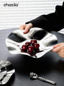 choxila 1pc Lotus Leaf Design Stainless Steel Decorative Tray, Curved Petal Snack And Jewelry Storage Dish, Multi-Functional Storage Tray For Living Room Decor And Daily Home Use - Tray - View 8