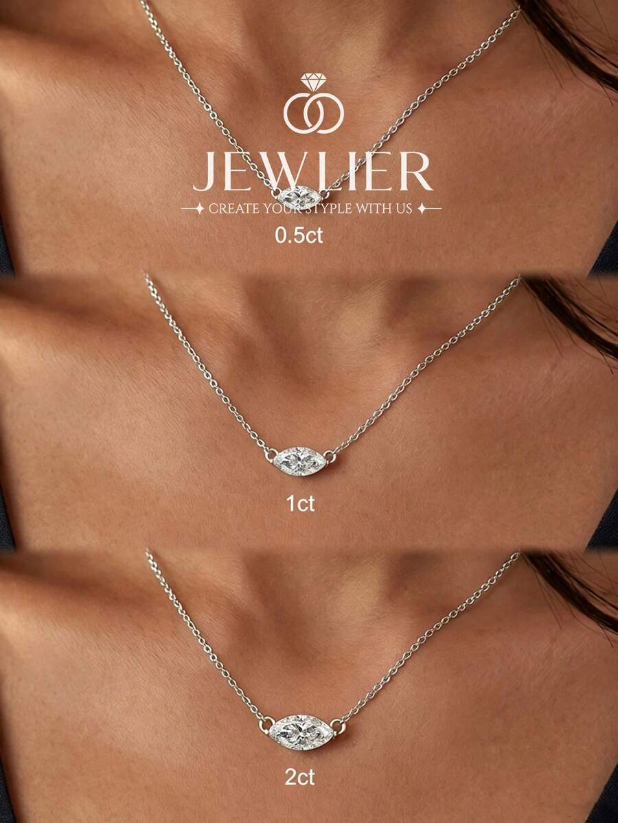 1件 0.5CT/1CT/2CT 垂直梨形項鍊，女性風格，適合日常配戴與派對飾品，精緻珠寶禮物