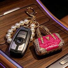 1 Ladies Fashion Metal Key Chain, Beaded Chain Car Key Pendant, Elegant Handbag Accessories, Suitable For Holiday And Birthday Gifts - Old Gold - View 2