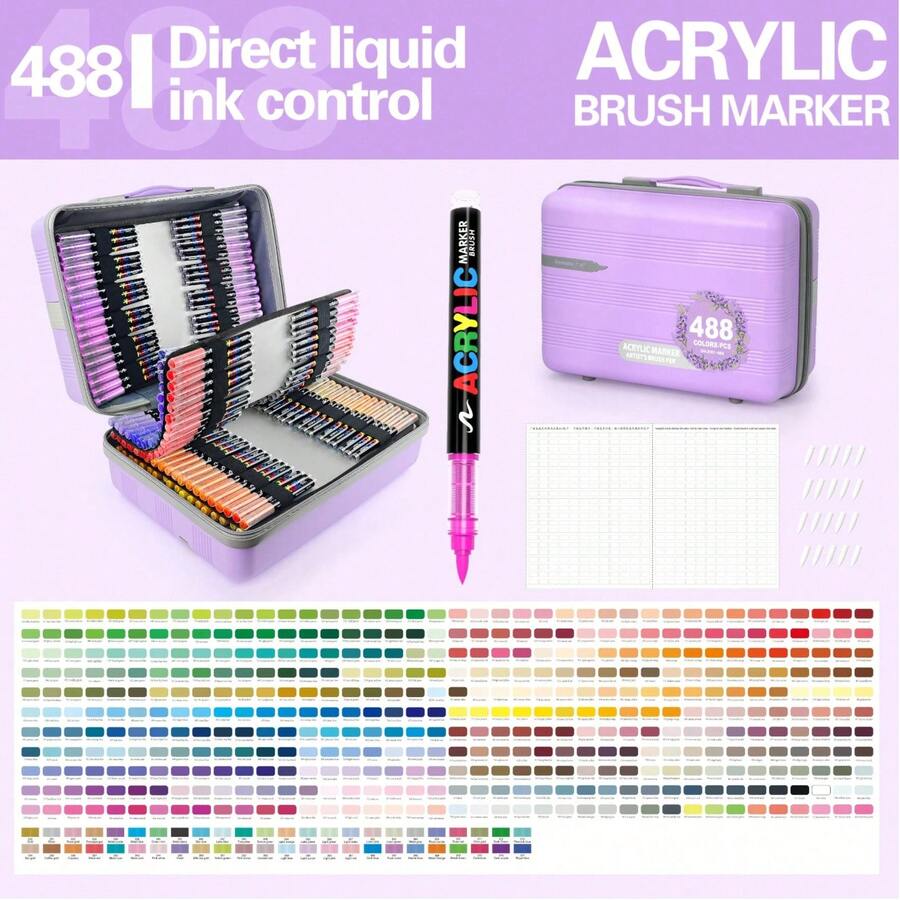 Guangna 488/408/288 Colors Acrylic Paint Markers With Direct-Liquid Ink Control System, Professional-Grade Paint Pen For Rock Painting, Canvas, Glass, Plastic, Fabric & Creative Crafts