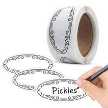 150/300/600pcs+ Pen [Roll Oval/Square] White Writable Label Stickers, Want Your Kitchen Storage To Look Great? Oval Label Stickers Can Get It Done In One Roll! With Decorative Border, Gives A Sophisticated Feel When Applied, Waterproof, Oil-Resistant And Freezer-. Food Classification Stickers, Freezer Labels, Tear-Resistant And Durable, With Decorative Border, 150/600pcs+ Pen Set Optional. Durable Paper Material, Compatible With Marker Pens & Steel Pens, Food Packaging Tape & Stickers & Labels. Kitchen Storage And Organization. - Multicolor - View 5