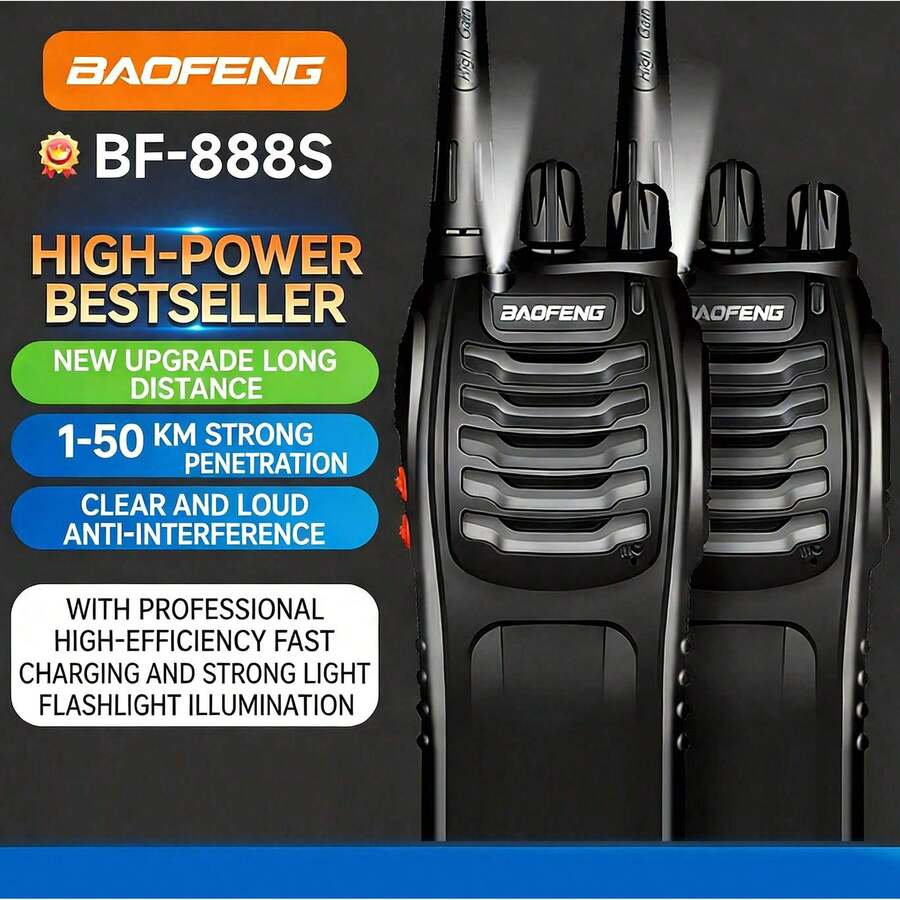 Baofeng BF-888S Walkie Talkie Powerful Upgrade High Power Long Range Professional Commercial And Consumer Use Outdoor Self-Driving Tour Handheld Radio - Black - View 1