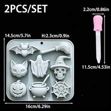 2pcs/Set Candle Making Kit 8 Cavity Halloween Silicone Candle Mold + Silicone Dropper Spooky Ghost Skull Bat Pumpkin Witch Shape DIY Casting Mould For Scented Candle Resin Soap Plaster Craft Decor Halloween Home Decor & Handmade Gift Making Tool - 1 Mold & 1 Dropper - View 8