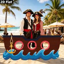 2D Flat 1PC Banner Party Banner, A Cartoon Brown Pirate Ship Hollowed-Out Background Cloth, With Golden Anchor And Blue Wave Pattern, A Photo Decoration On Pirate Theme, And A Banner Background That Can Be Used Without Power. - 1 - View 7