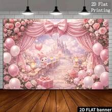 1 tấm phông nền đám cưới Dream Wedding màu hồng, họa tiết lâu đài lãng mạn, trang trí thỏ dễ thương, bóng bay hồng trắng, hộp quà tinh xảo, rèm voan mềm và đèn lồng, tạo không khí ấm cúng cho đám cưới - 1 - Xem 5