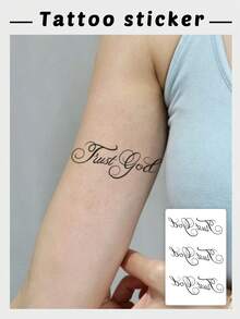 1 Sheet Ornate Cursive Faith Quote Temporary Tattoo Stickers, Fancy Swirl Decorative Script Fake Tattoos, Elegant Vintage Body Art For Women Girls, Waterproof Upper Arm Forearm Decor - Black - View 1