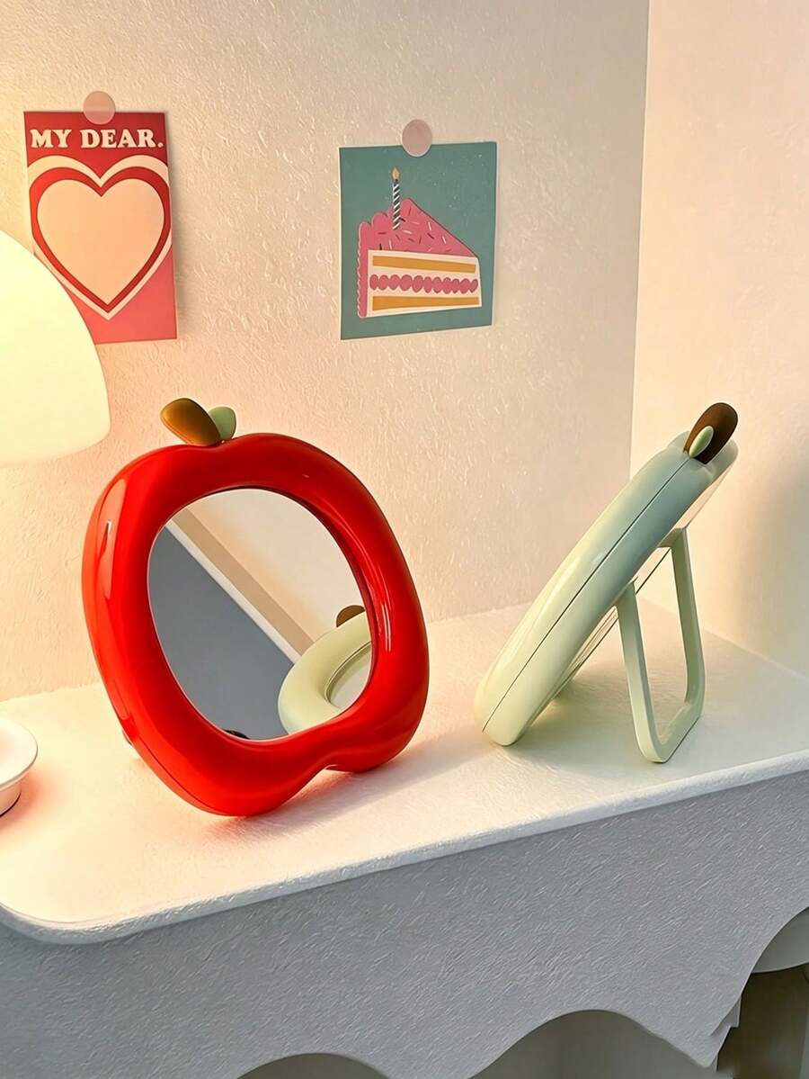 Apple 3D Desktop Makeup Mirror, Fashionable Round Cute Design, Exquisite Details, High-Definition Mirror Without Distortion, Suitable As Holiday Gift For Family And Friends - Multicolor - View 1