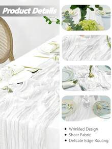 1pc White Sheer Yarn Table Runner, Long Sheer Tablecloth For Birthday, Baby Shower, Wedding Party, Rustic Wedding, Bridal Shower, Banquet, And Anniversary Party Table Decor. Perfect For Family Holiday Parties, Home Kitchen Dining Table Centerpieces, - Multicolor - View 3