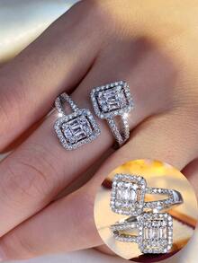 1pc European & American Luxury Square Open Ring For Women, Elegant Square Design Open Finger Ring, Suitable For Daily Wear, Wedding, Party, Gift Jewelry - Open Ring - View 3