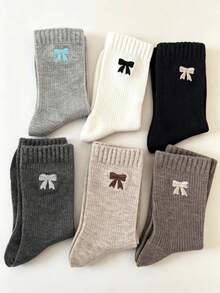5 Pairs Random Bow Vertical Stripe Mid-Calf Leg Warmers For Women, Simple Basic Style, Soft And Skin-Friendly, Commuter Cotton Leg Warmers Set - Multicolor - View 3