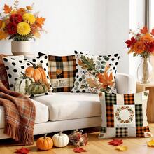 4pcs/1pc Plaid & Polka Dot Autumn Pattern Pillow Covers, Single-Sided Printed Cushion Cases Without Inserts, Suitable For Living Room Bedroom Home Decor, All Season Use - Multicolor - View 2