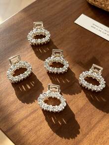 5PCS Rhinestone Oval Mini Hair Claw Clips Set, Women's Daily Versatile Wedding Banquet Bangs Side Hair Accessories - Multicolor - View 15